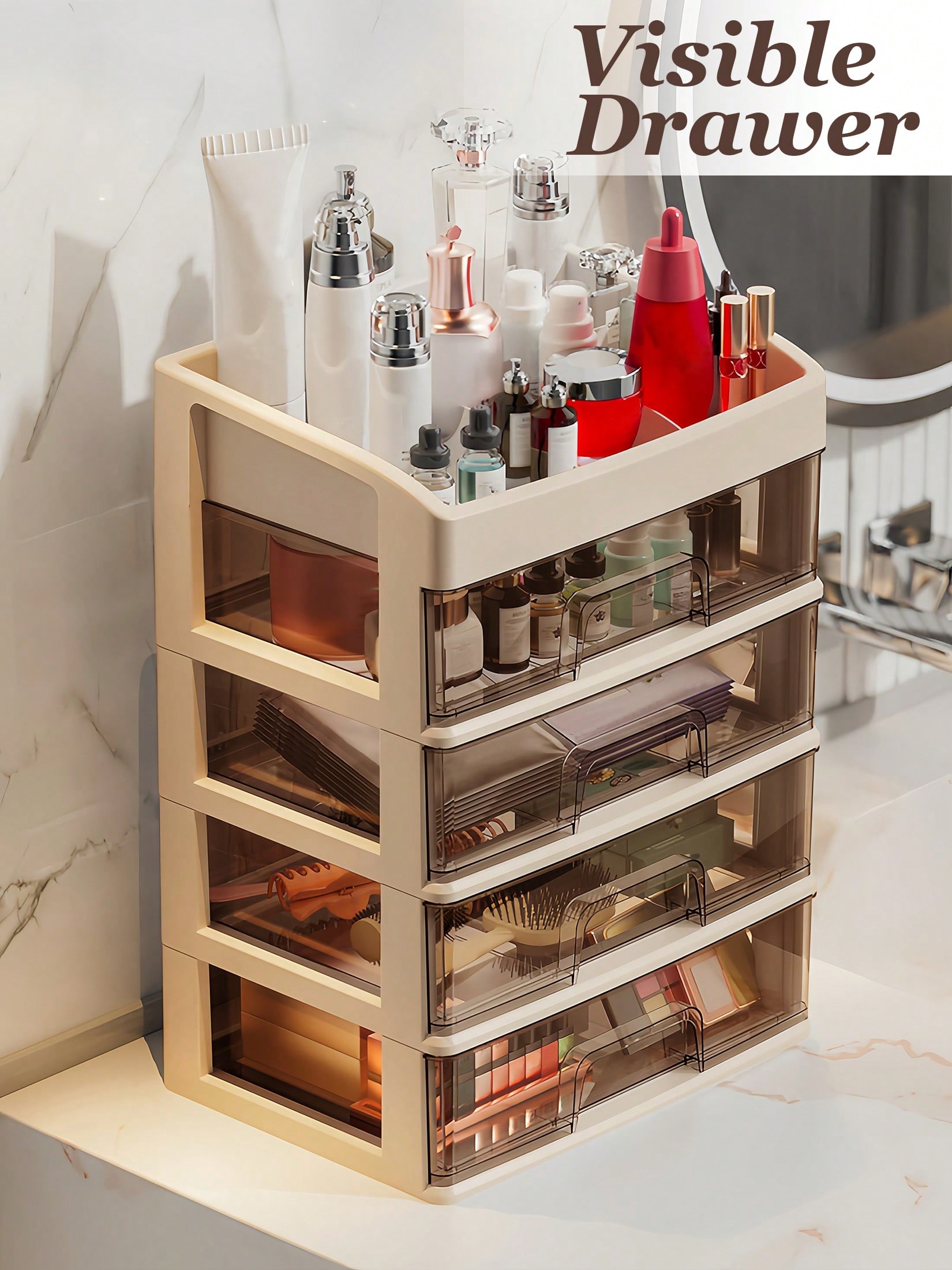 Home Essentials Bathroom Storage - منظم مستحضرات التجميل، أدراج تخزين مستحضرات