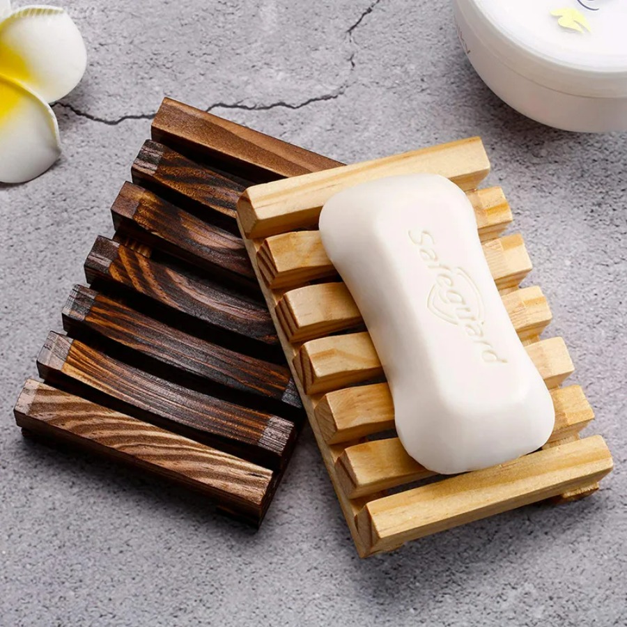 Home Essentials Bathroom Storage - حامل صابون من الخيزران الطبيعي، رف
