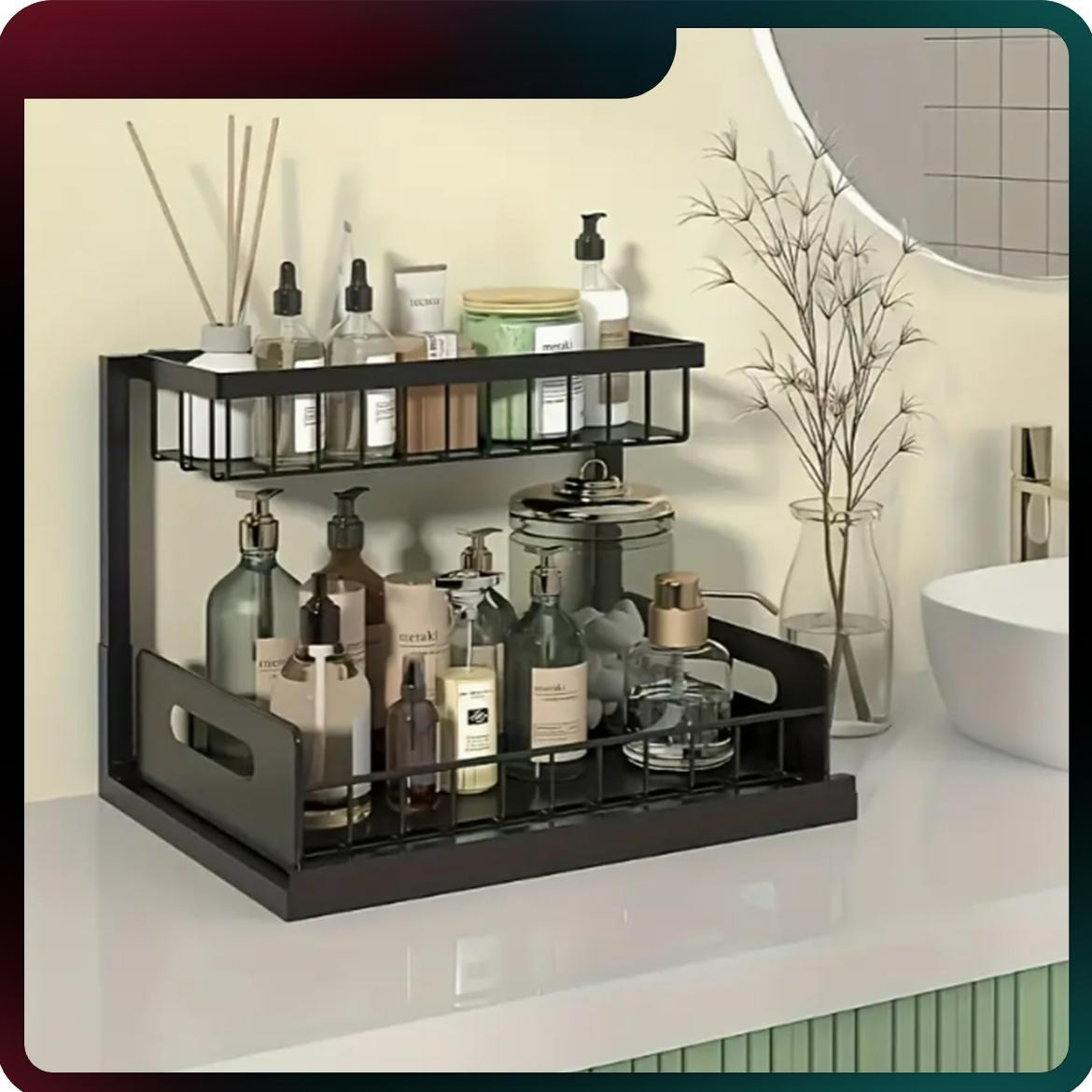 منظم خزانة متين قابل للسحب، رف - مراجعة Home Bathroom Organizer وسعره