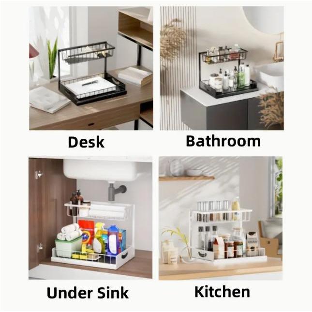 منظم خزانة متين قابل للسحب، رف - مراجعة Home Bathroom Organizer وسعره