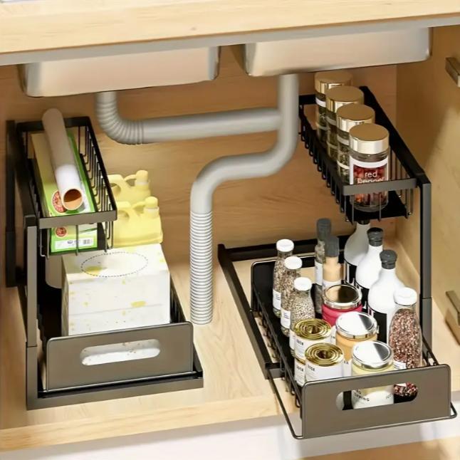 منظم خزانة متين قابل للسحب، رف - مراجعة Home Bathroom Organizer وسعره