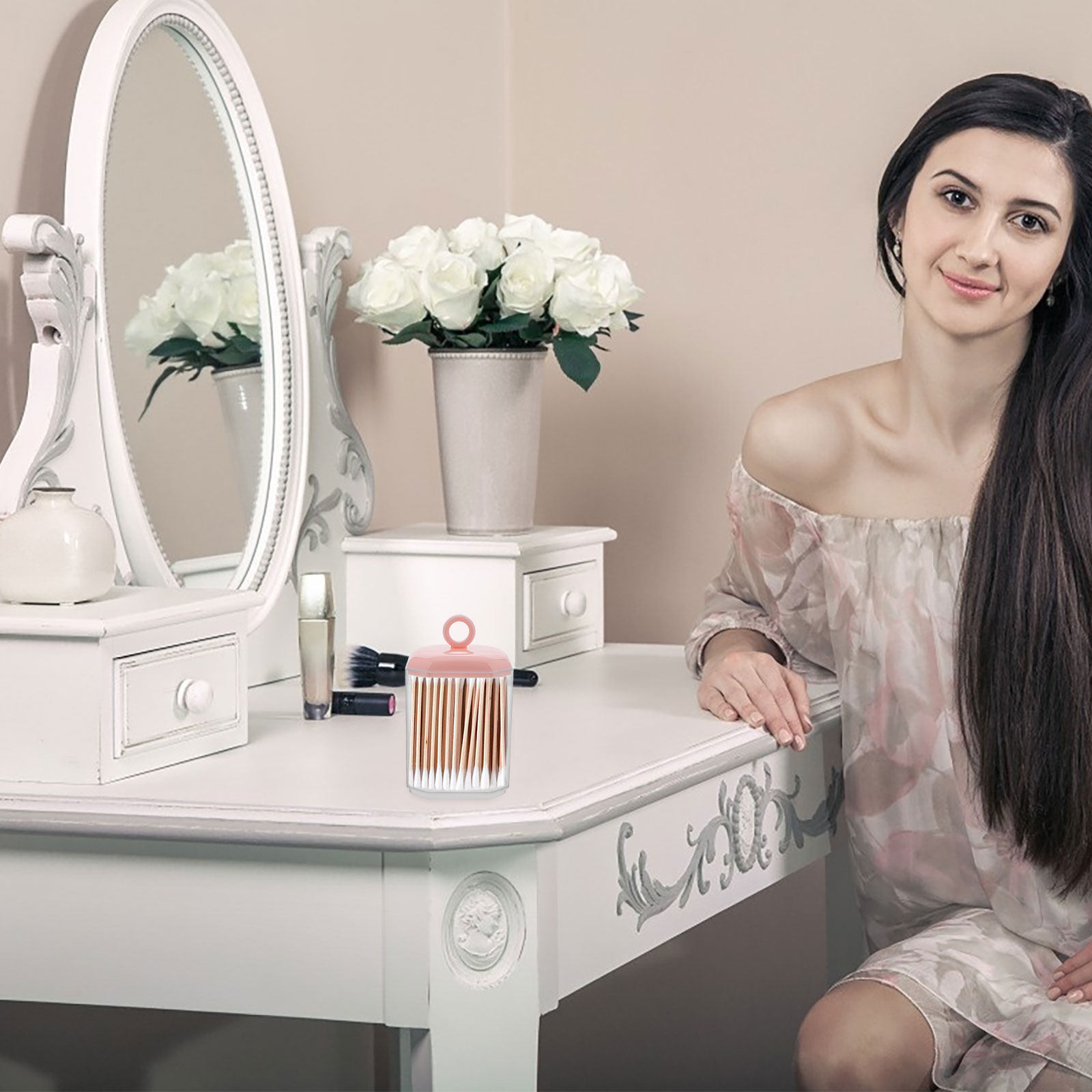 صندوق تخزين وسادات القطن لسطح  - مراجعة Home Essentials Bathroom Storage وسعره