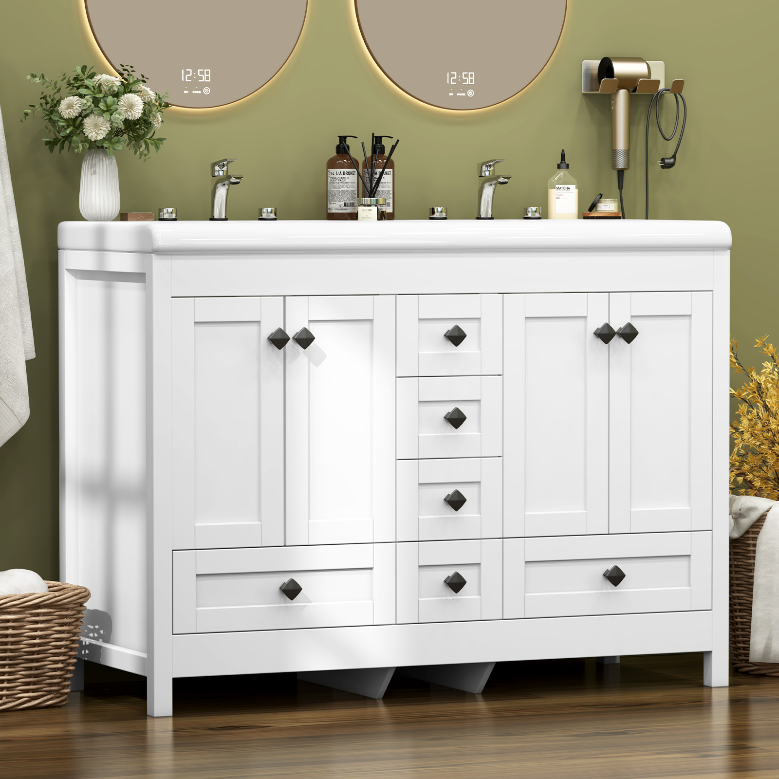 خزانة حمام بيضاء بطول 47.3 بوص - مراجعة Home Bathroom Vanity Combo وسعره