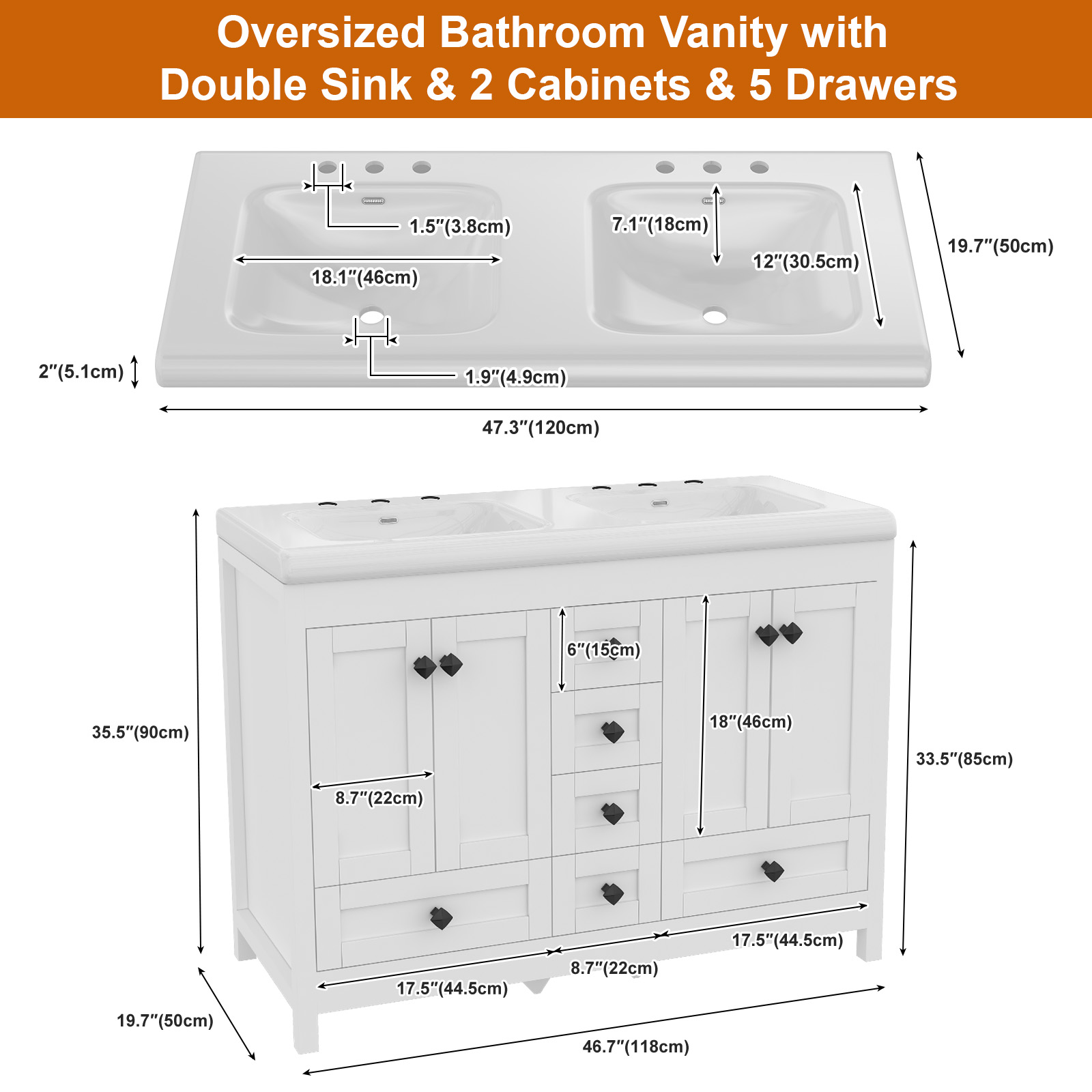 خزانة حمام بيضاء بطول 47.3 بوص - مراجعة Home Bathroom Vanity Combo وسعره