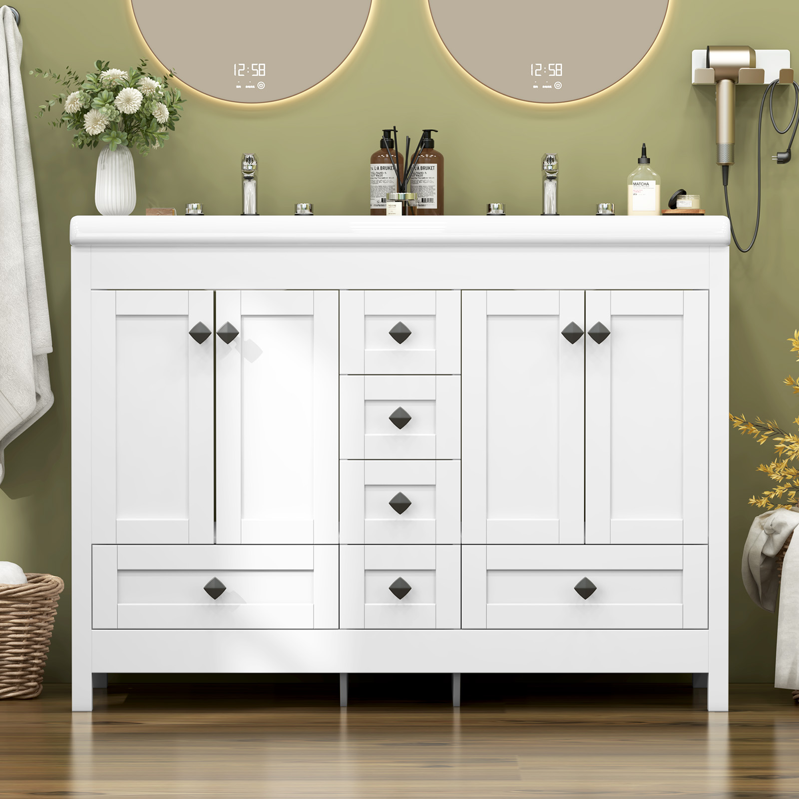 خزانة حمام بيضاء بطول 47.3 بوص - مراجعة Home Bathroom Vanity Combo وسعره