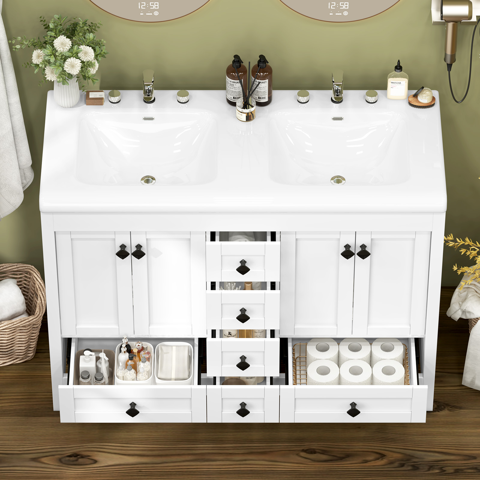 خزانة حمام بيضاء بطول 47.3 بوص - مراجعة Home Bathroom Vanity Combo وسعره